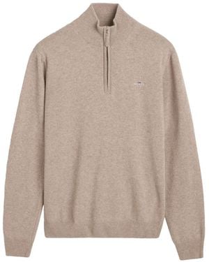 GANT Half Zip Lambswool Jumper - Natural