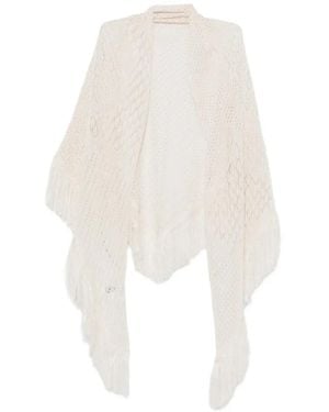 SIMONA CORSELLINI Fringe-Trimmed Open-Knit Scarf - White
