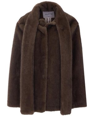 VALENTINI 1972 Faux-Fur Scarf-Detail Jacket - Brown