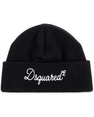 DSquared² Logo-Embroidered Beanie Hat - Black