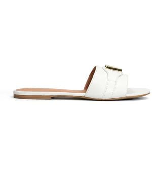 Via Roma 15 Logo Leather Flat Sandals - White