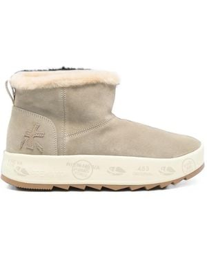Premiata Shearling-Trim Suede Ankle Boots - White
