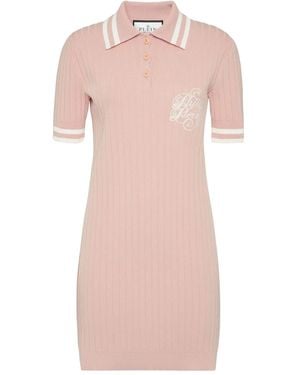 Philipp Plein Ribbed-Knit Polo Dress - Pink