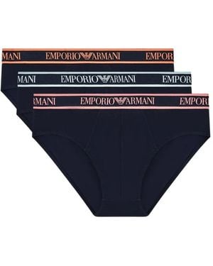 Emporio Armani Logo-Detail Briefs Set (Set Of Three) - Blue