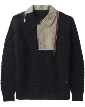 Kolor Patchwork Pointelle-Knit Sweater - Black