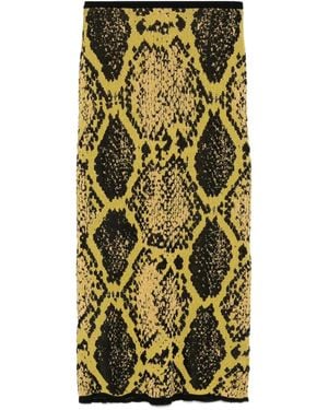 The Attico Snakeskin-Print Midi Skirt - Green