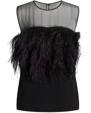 Alberta Ferretti Blouse Met Mesh Vlak En Veren - Zwart
