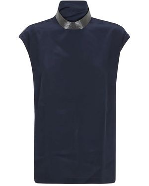 Brunello Cucinelli Embellished High-neck Top - Blue