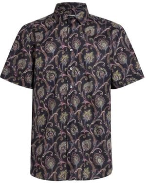 Etro Paisley Print Short-Sleeve Shirt - Black