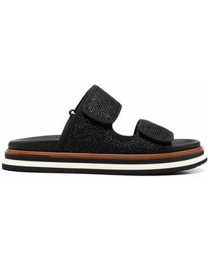 Hogan Touch-Strap Flat Sandals - Black