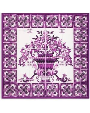 Dolce & Gabbana Majolica- 90X90 Silk Twill Foulard - Purple