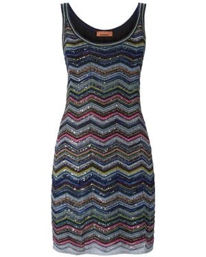 Missoni Chevron Knit Mini Dress With Sequins - Blue