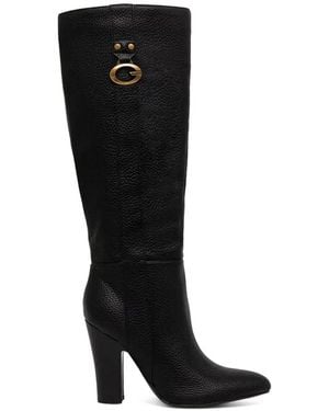 Guess Bottines En Cuir Grainé À Plaque Logo - Black