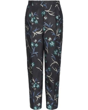 Giorgio Armani Floral-Print Straight Trousers - Grey