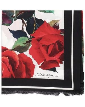 Dolce & Gabbana Rose-Print Fringed Cover-Up Scarf - Red