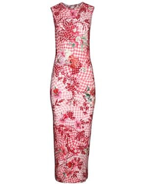Mary Katrantzou Dionne Floral-Print Gingham Midi Dress - Red