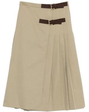 Semicouture Buckle-Detail Pleated Midi Skirt - Natural
