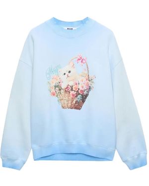 MSGM Sweat À Imprimé Chat - Blue