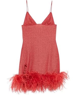 Oséree Lumière Plumage Feather-Trim Mini Dress - Red