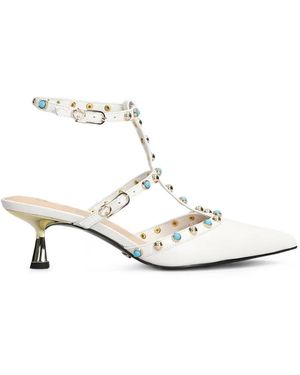 GOLD&ROUGE Glossy Stud-Embellished T-Bar Pumps - White