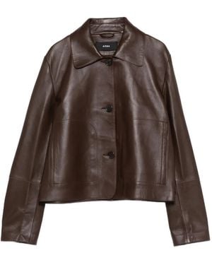 Arma Emy Buttoned Collared Leather Jacket - Brown