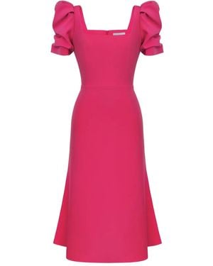POST MERIDIEM Godet-Silhouette Square-Neck Midi Dress - Pink