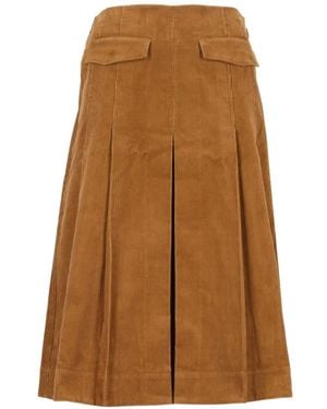 Tory Burch Corduroy Pleated Skirt - Brown