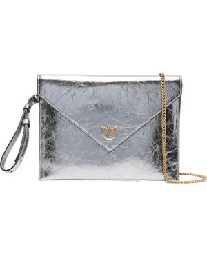 Pinko Small Metallic-Leather Flap Clutch - Grey