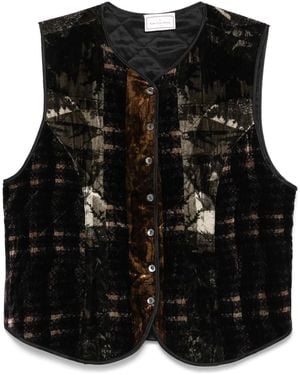 Pierre Louis Mascia Quilted Velvet Abstract-Print Vest - Black