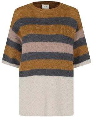 Alysi Striped Short-Sleeve Sweater - Brown