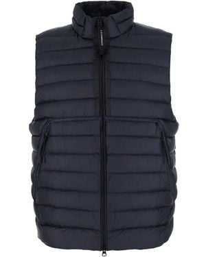 C.P. Company Vest With Mock Neck And Logo Plaque On The Side - Blue