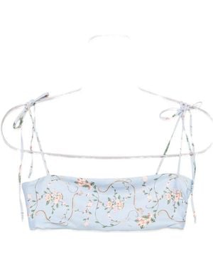 Agua Bendita Primavera Navegante Floral-Print Bikini Top - White