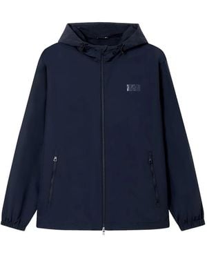 EA7 Logo-Patch Hooded Jacket - Blue