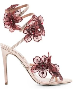 Rene Caovilla 110Mm Peach Flower Sandals - Pink