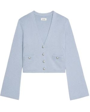 Zadig & Voltaire Wide-Sleeve Cashmere Cardigan - Blue