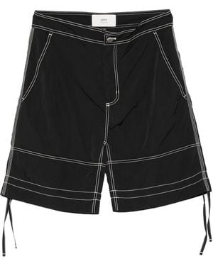 Ami Paris Contrast-Stitch Bermuda Shorts - Black
