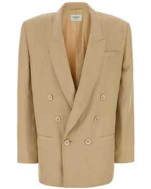 Saint Laurent Double-Breasted Silk Blazer - Natural