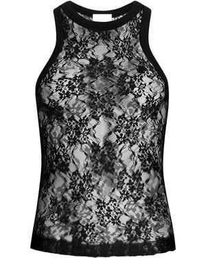 Patou Floral-Pattern Lace Tank Top - Black