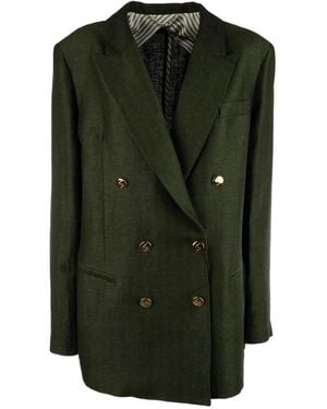 VI TO VI Double-Breasted Buttoned Blazer - Green