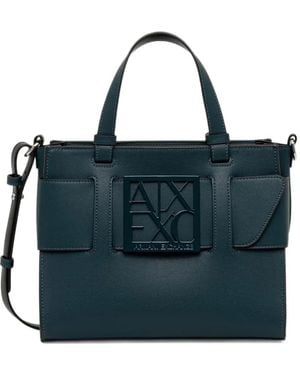ARMANI EXCHANGE Logo-Plaque Buckled Tote Bag - Blue