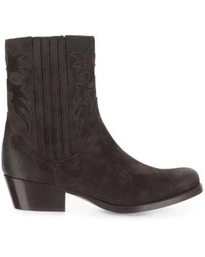 Sartore Botines De Ante Con Costuras Decorativas - Marrón