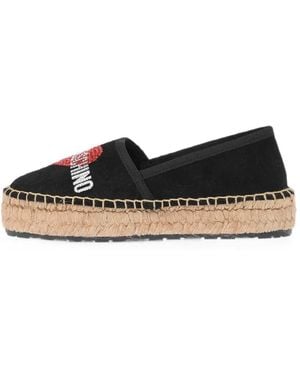 Moschino Rhinestone-Logo Platform Espadrilles - Black