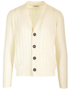 Al Duca d'Aosta Ribbed-Knit V-Neck Cardigan - White