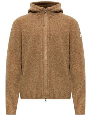 Moncler Cardigan Zippé À Capuche - Natural