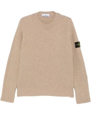 Stone Island Compass Patch Waffle-Knit Sweater - Natural