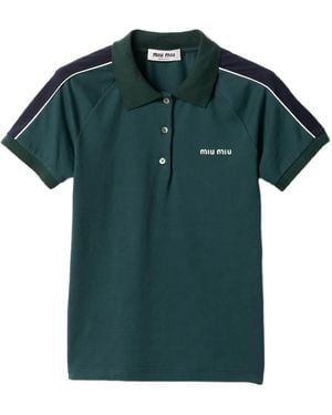 Miu Miu Two-Tone Jersey Polo Shirt - Green