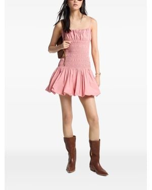 Michael Kors Smocked Bubble-Hem Mini Dress - Pink