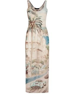 Philipp Plein Midikleid mit abstraktem Print - Weiß