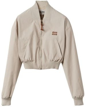 Miu Miu Panama Cotton Bomber Jacket - Natural