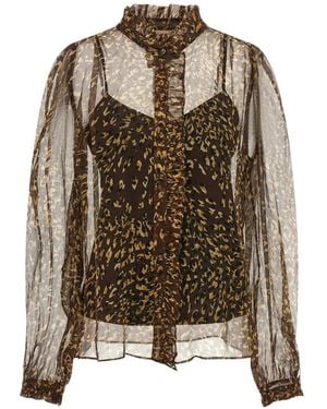 Twinset Animal-Print Ruffled Shirt - Brown